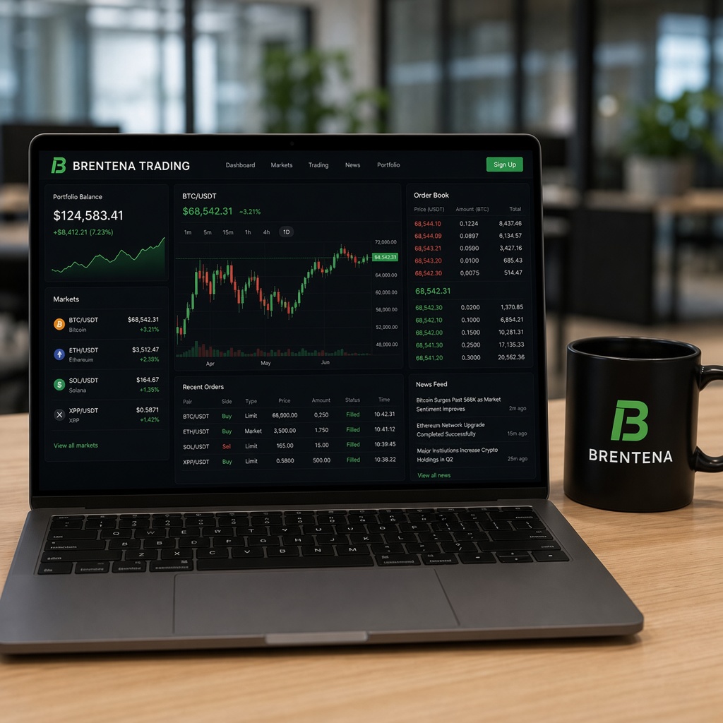 Panel Brentena Solvario con profundidad de mercado y portfolio multi-activo en notebook