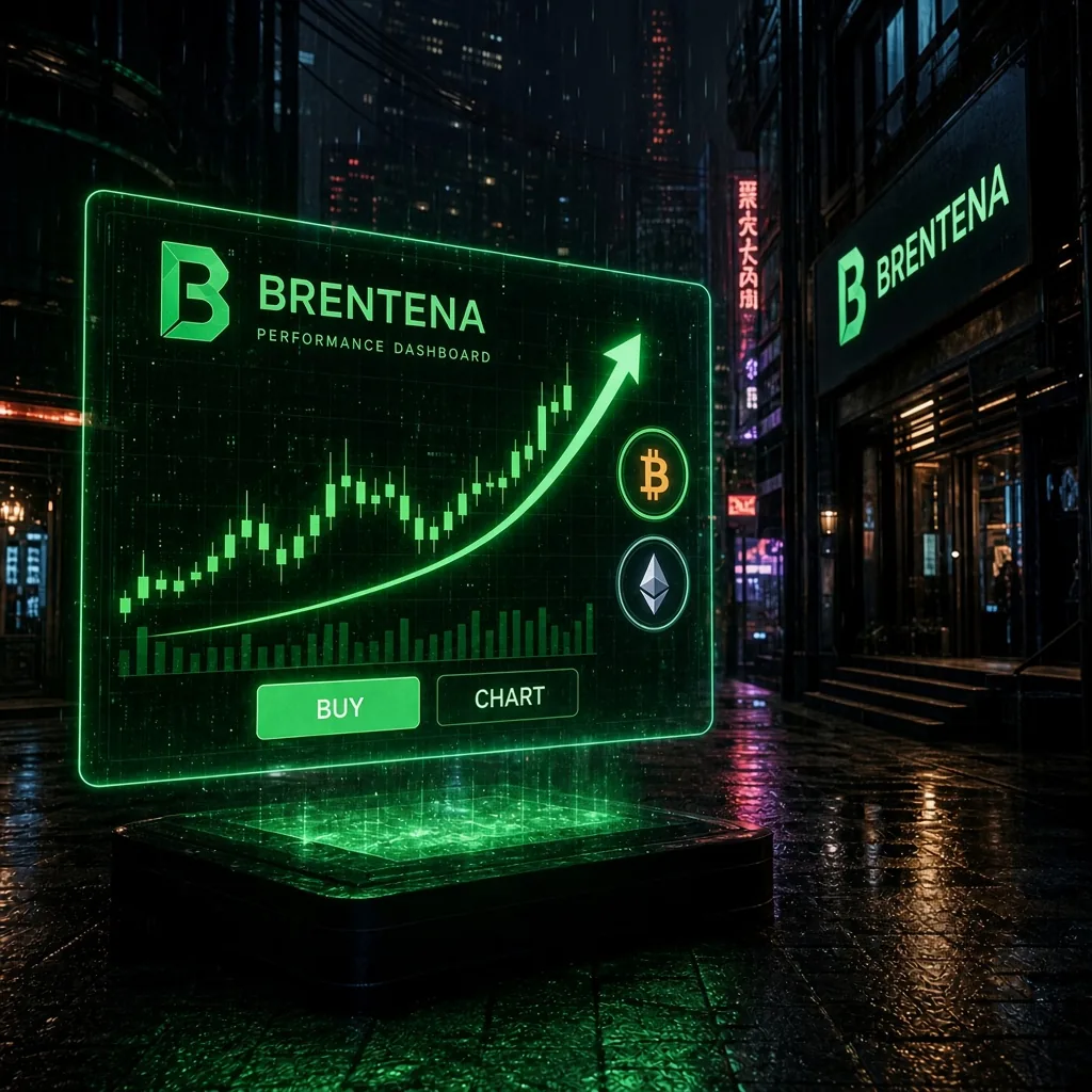 Panel de rendimiento Brentena Solvario con curvas verdes ascendentes proyectadas en una pantalla urbana